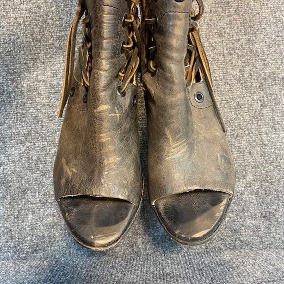 Baske California Brown Leather Fury Open Toe Booties Womens 8.5 - Picture 3 of 10